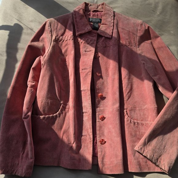 Pink Suede Leather Jacket with Nice Detail size M - Picture 5 of 14